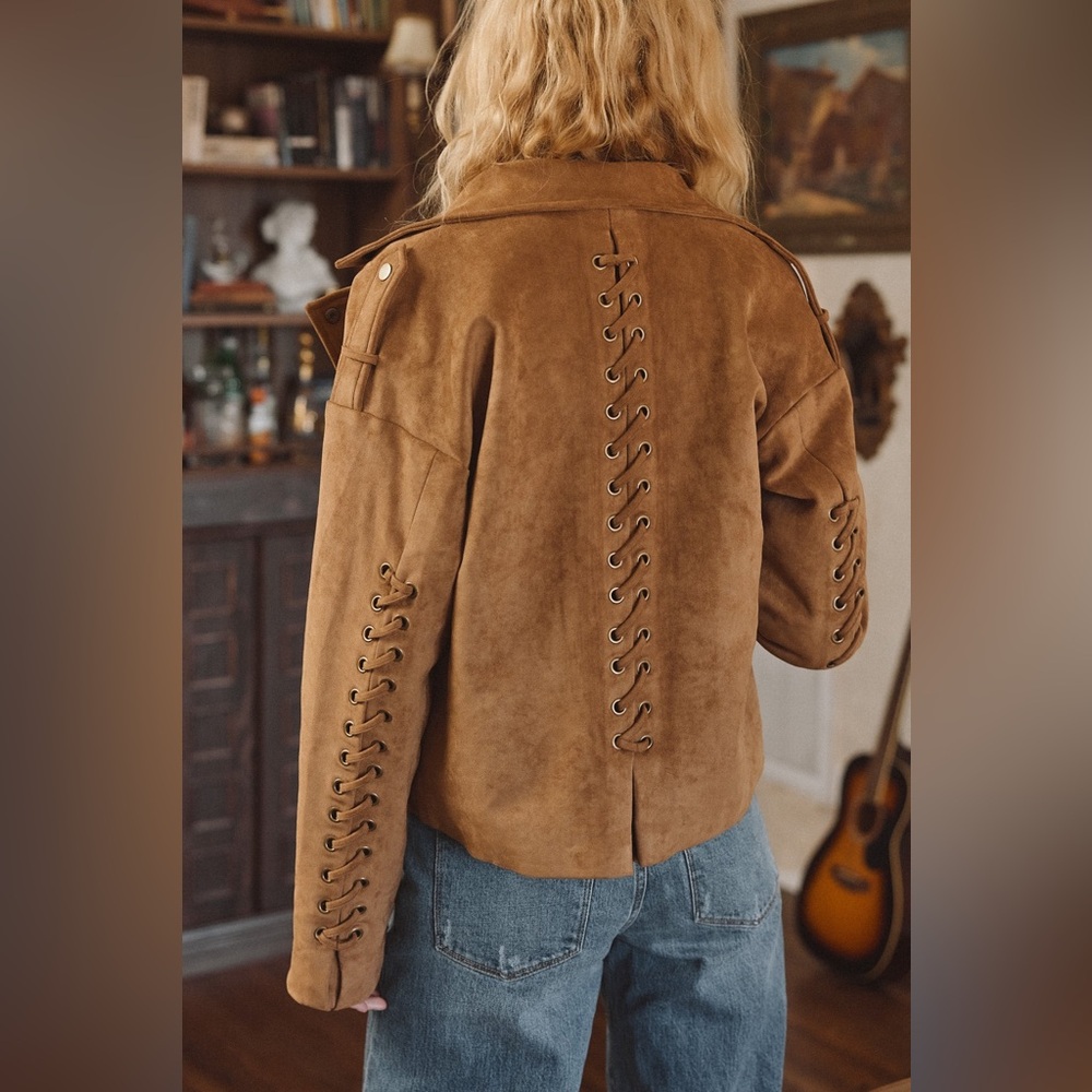 12th Tribe Camden Cognac Vegan Suede Jacket - Size L